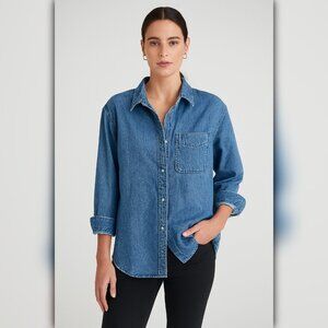 A408 • Classic Medium Wash Denim Button Up Shirt – Relaxed Fit